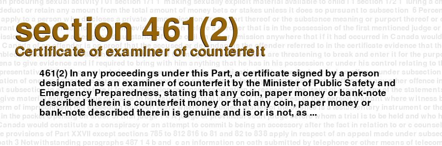 Certificate of examiner of counterfeit