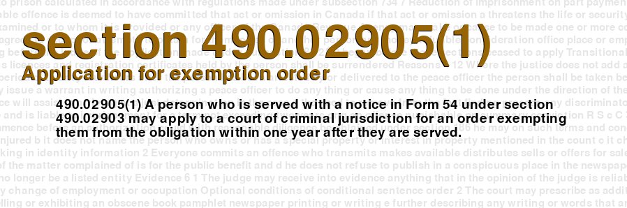 Application for exemption order